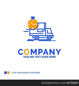 delivery, time, shipping, transport, truck Blue Yellow Business Logo template. Creative Design Template Place for Tagline.