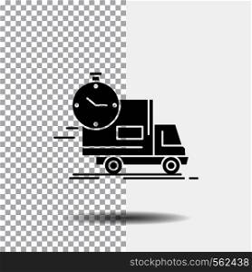 delivery, time, shipping, transport, truck Glyph Icon on Transparent Background. Black Icon. Vector EPS10 Abstract Template background