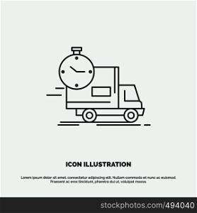 delivery, time, shipping, transport, truck Icon. Line vector gray symbol for UI and UX, website or mobile application. Vector EPS10 Abstract Template background