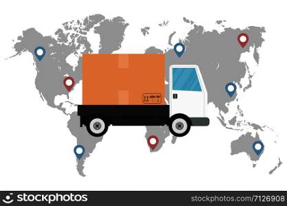 Delivery track on world map. Vector illustration. Delivery track on world map