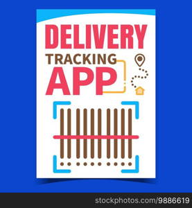 Delivery Tracking App Promotion Banner Vector. Scanning Barcode For Online Checking Location On Advertising Poster. Bar Code Of Delivering Application Concept Template Style Color Illustration. Delivery Tracking App Promotion Banner Vector