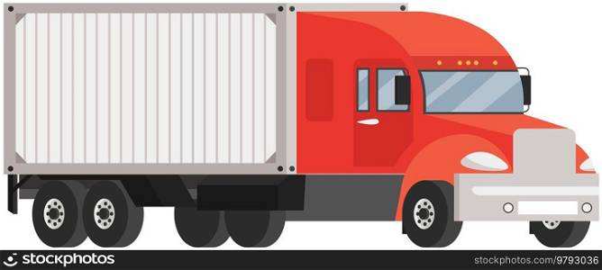Delivery truck isolated on white background. Wagon with trailer for transporting goods worldwide. Vehicle for transportation and shipping. Delivery of parcels by transport. Postal cargo trucks. Delivery truck isolated on white background. Wagon with trailer for transporting goods worldwide