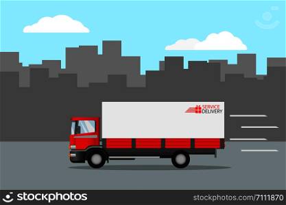 Delivery Truck Service, Order Worldwide Shipping, Fast and Free Transport, food express, Shopping online , vector illustration cartoon