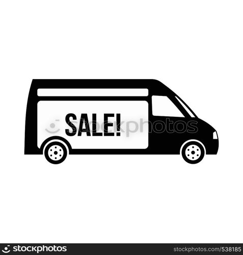 Delivery truck with inscription Sale icon in simple style on a white background. Delivery truck icon, simple style