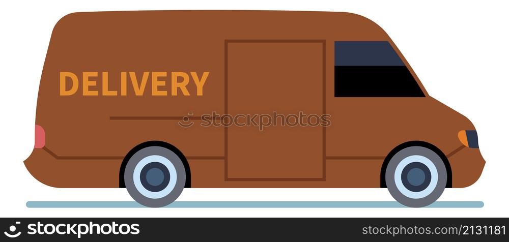 Delivery van icon. Brown shipping truck side view isolated on white background. Delivery van icon. Brown shipping truck side view