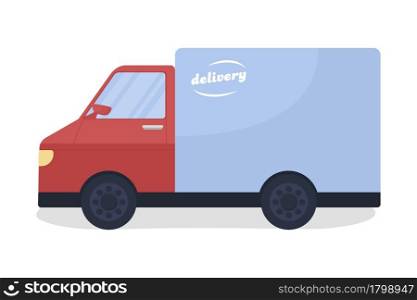 Delivery van semi flat color vector object. Full sized item on white. Transporting goods to clients. Delivery business isolated modern cartoon style illustration for graphic design and animation. Delivery van semi flat color vector object
