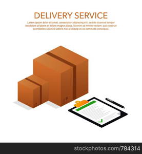 Delivery Website Banner. Delivery service app with map background. Isometric style vector illustration