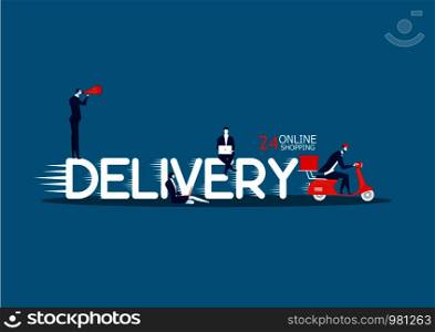 DELIVERY word concept. Concept with people,vector illustration. on blue background.