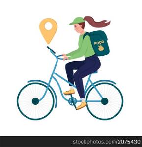 Delivery worker navigate with gps semi flat color vector character. Posing figure. Full body person on white. Delivery destination isolated cartoon style illustration for graphic design and animation. Delivery worker navigate with gps semi flat color vector character