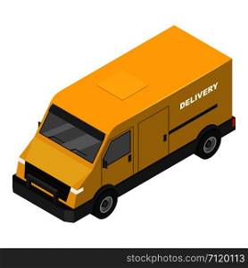 Delivery yellow truck icon. Isometric of delivery yellow truck vector icon for web design isolated on white background. Delivery yellow truck icon, isometric style