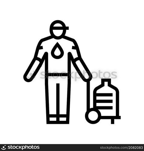 deliveryman delivering water line icon vector. deliveryman delivering water sign. isolated contour symbol black illustration. deliveryman delivering water line icon vector illustration