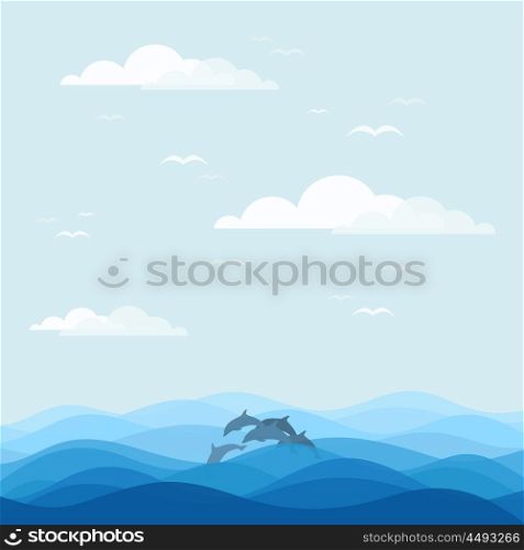 Delphine floating in the sea. Vector illustration