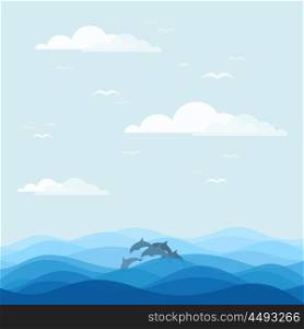 Delphine floating in the sea. Vector illustration