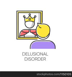 Delusional disorder color icon. Man in mirror reflection. Bizzare and false beliefs. Optical delusion. Megalomania. Clinical psychology. Mental illness. Isolated vector illustration