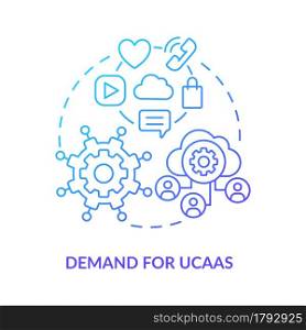 Demand for UCaaS blue gradient concept icon. Unified communication as service. Cloud computing. Messaging software abstract idea thin line illustration. Vector isolated outline color drawing. Demand for UCaaS blue gradient concept icon