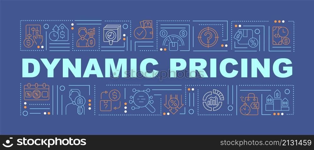 Demand pricing word concepts blue banner. Pricing strategy. Infographics with linear icons on background. Isolated typography. Vector color illustration with text. Arial-Black font used. Demand pricing word concepts blue banner