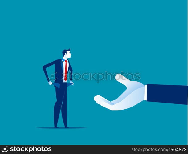 Demanding money from poor man. Concept business vector illustration, Bankruptcy, Tax.