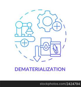 Dematerialization blue gradient concept icon. Reduce materials usage. Area of industrial ecology abstract idea thin line illustration. Isolated outline drawing. Myriad Pro-Bold font used. Dematerialization blue gradient concept icon