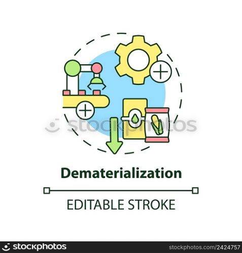Dematerialization concept icon. Reduce materials usage. Area of industrial ecology abstract idea thin line illustration. Isolated outline drawing. Editable stroke. Arial, Myriad Pro-Bold fonts used. Dematerialization concept icon