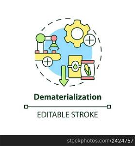 Dematerialization concept icon. Reduce materials usage. Area of industrial ecology abstract idea thin line illustration. Isolated outline drawing. Editable stroke. Arial, Myriad Pro-Bold fonts used. Dematerialization concept icon