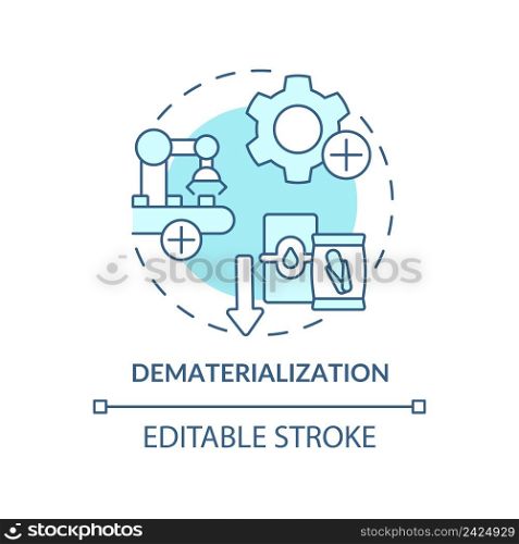 Dematerialization turquoise concept icon. Reduce materials. Industrial ecology abstract idea thin line illustration. Isolated outline drawing. Editable stroke. Arial, Myriad Pro-Bold fonts used. Dematerialization turquoise concept icon