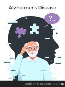 Dementia alzheimer disease flat concept with senior man vector illustration. Dementia Flat Concept