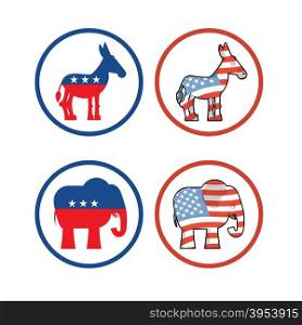 democratic donkey and republican elephant symbols of political parties in America. USA elections. Opposition to American policy
