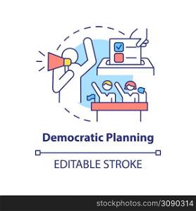 Democratic planning concept icon. Land-use planning scheme abstract idea thin line illustration. Engaging community. Isolated outline drawing. Editable stroke. Arial, Myriad Pro-Bold fonts used. Democratic planning concept icon