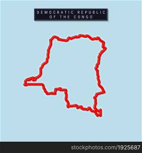 Democratic Republic of the Congo bold outline map. Glossy red border with soft shadow. Country name plate. Vector illustration.. Democratic Republic of the Congo bold outline map. Vector illustration
