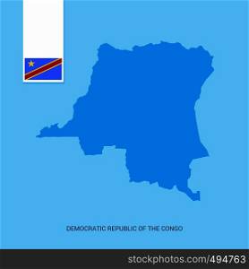 Democratic Republic of the Congo Country Map with Flag over Blue background. Vector EPS10 Abstract Template background