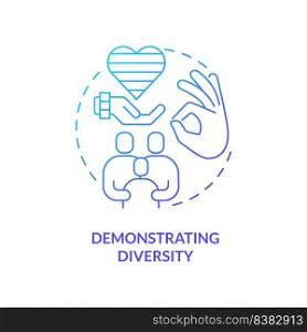Demonstrating diversity blue gradient concept icon. Raising child. Benefit of same-sex parenting abstract idea thin line illustration. Isolated outline drawing. Myriad Pro-Bold fonts used. Demonstrating diversity blue gradient concept icon