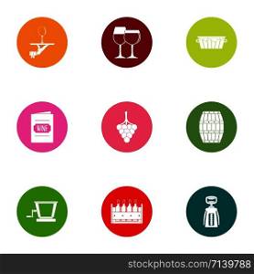 Denatured alcohol icons set. Flat set of 9 denatured alcohol vector icons for web isolated on white background. Denatured alcohol icons set, flat style