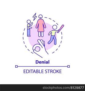 Denial concept icon. Ignore abusive behavior. Feature of dysfunctional families abstract idea thin line illustration. Isolated outline drawing. Editable stroke. Arial, Myriad Pro-Bold fonts used. Denial concept icon