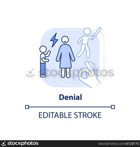 Denial light blue concept icon. Abusive behavior. Feature of dysfunctional families abstract idea thin line illustration. Isolated outline drawing. Editable stroke. Arial, Myriad Pro-Bold fonts used. Denial light blue concept icon