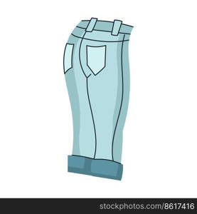 Denim pants jeans . Fashionable clothes for women. Casual blue textile apparel and attire factory trousers with patches and pocket. Fashion vector illustration concept