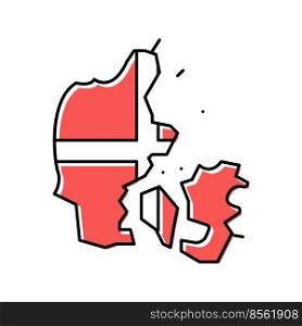 denmark country map flag color icon vector. denmark country map flag sign. isolated symbol illustration. denmark country map flag color icon vector illustration