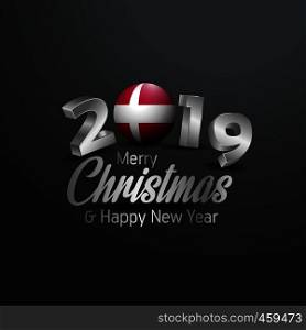 Denmark Flag 2019 Merry Christmas Typography. New Year Abstract Celebration background