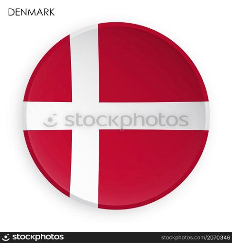DENMARK flag icon in modern neomorphism style. Button for mobile application or web. Vector on white background