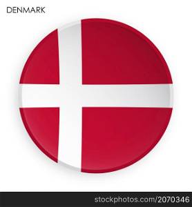 DENMARK flag icon in modern neomorphism style. Button for mobile application or web. Vector on white background