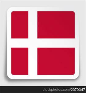 DENMARK flag icon on paper square sticker with shadow. Button for mobile application or web. Vector
