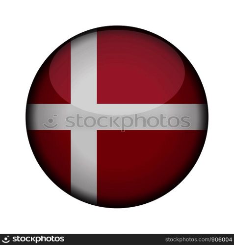 denmark Flag in glossy round button of icon. denmark emblem isolated on white background. National concept sign. Independence Day. Vector illustration.