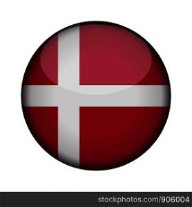 denmark Flag in glossy round button of icon. denmark emblem isolated on white background. National concept sign. Independence Day. Vector illustration.