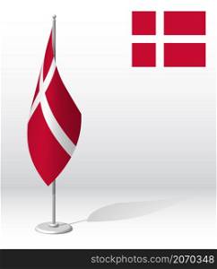 DENMARK flag on flagpole for registration of solemn event, meeting foreign guests. National independence day of DENMARK. Realistic 3D vector on white