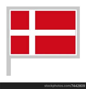 Denmark flag on flagpole, rectangular shape icon on white background, vector illustration.. flag on flagpole, rectangular shape icon on white background, vector illustration.