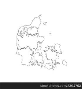 Denmark map vector using black border lines on dark background. Denmark map using black border lines on dark background