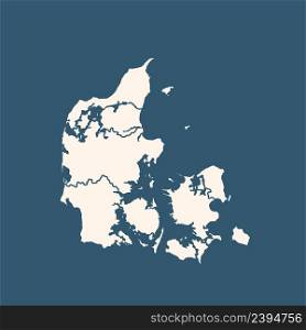 Denmark map vector using blue border lines on dark background. Denmark map using blue border lines on dark background