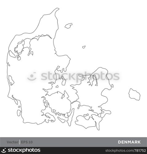 Denmark - Outline Europe Country Map Vector Template, stroke editable Illustration Design. Vector EPS 10.