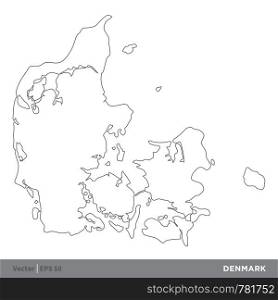 Denmark - Outline Europe Country Map Vector Template, stroke editable Illustration Design. Vector EPS 10.