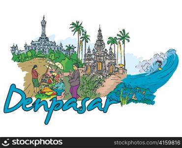 denpasar doodles vector illustration