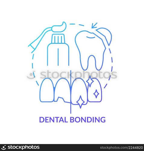 Dental bonding blue gradient concept icon. Cosmetic enhancement type abstract idea thin line illustration. Cracked and broken teeth recovery. Isolated outline drawing. Myriad Pro-Bold font used. Dental bonding blue gradient concept icon